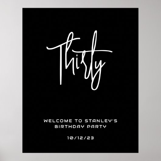 ミニマリストブラック30誕生日ウェルカムサイン ポスター (正面)