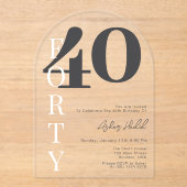 ミニマリストブラック40歳の誕生日パーティー アクリル招待状 (正面)