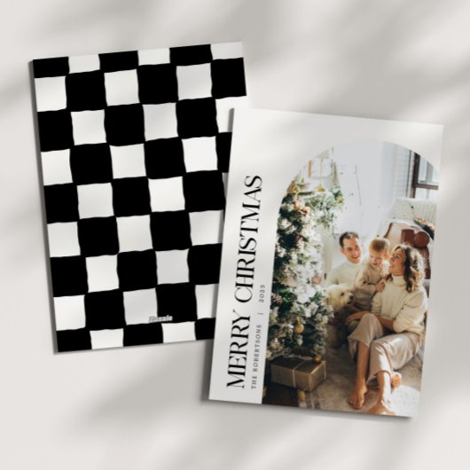 ミニマリストブラック&アイボリークリスマスファミリーフォト シーズンカード