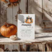 ミニマリストブラック&オレンジカボチャ赤ちゃんシャワー 招待状