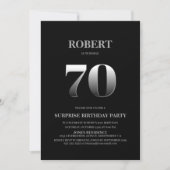 ミニマリストブラック&シルバーサプライズ70誕生日 招待状 (正面)