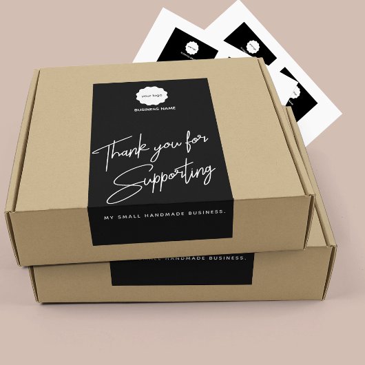 ミニマリストブラック&ホワイトありがとうビジネステッキ 長方形シール