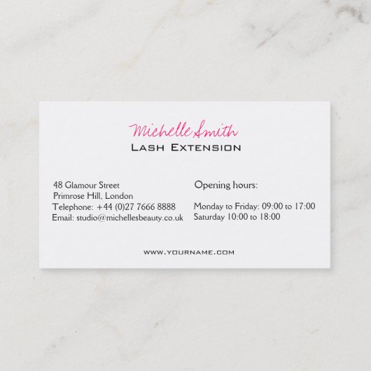 ミニマリストブラック&ホワイトまつげシックなメイクアップ 名刺 (裏面)
