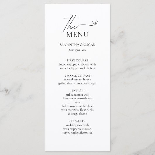 ミニマリストブラック&ホワイトエレガントな結婚式 メニュー (正面)