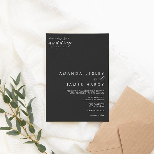 ミニマリストブラック&ホワイトエレガントな結婚式 招待状