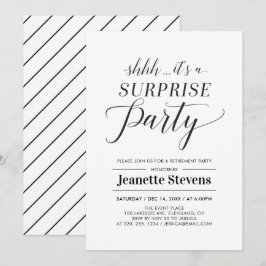 ミニマリストブラック&ホワイトサプライズリタイアメントパーティー 招待状