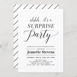 ミニマリストブラック&ホワイトサプライズリタイアメントパーティー 招待状