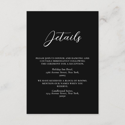 ミニマリストブラック&ホワイトシンプル結婚ズ エンクロージャーカード (正面)