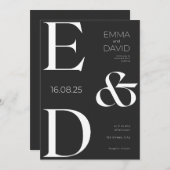 ミニマリストブラック&ホワイトタイポグラフィ結婚ズインビタ (正面/裏面)