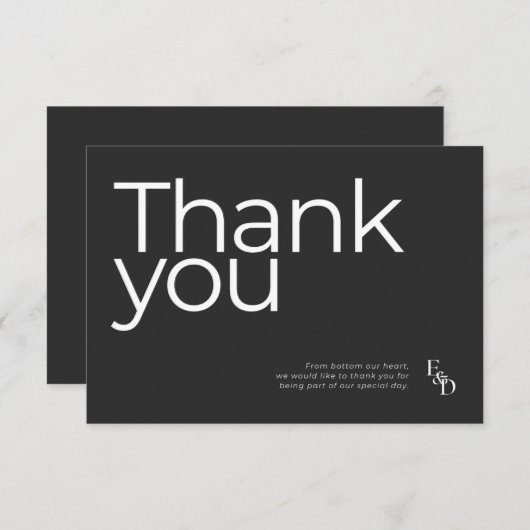 ミニマリストブラック&ホワイトタイポグラフィ結婚ズ サンキューカード (正面/裏面)