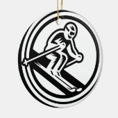 ミニマリストブラック&ホワイトダウンヒルスキーアインアクション セラミックオーナメント (左)