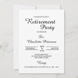 ミニマリストブラック&ホワイトドクターリタイアパーティー 招待状