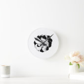 ミニマリストブラック&ホワイトフローラウォールクロック ラウンド壁時計 (ホーム)