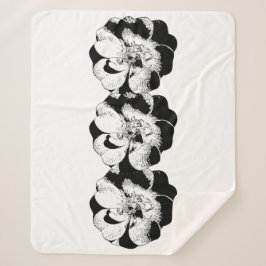ミニマリストブラック&ホワイトフローラシェルパブランケット シェルパブランケット