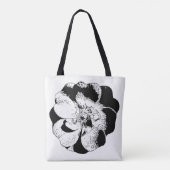 ミニマリストブラック&ホワイトフローラトートバッグ トートバッグ (裏面)