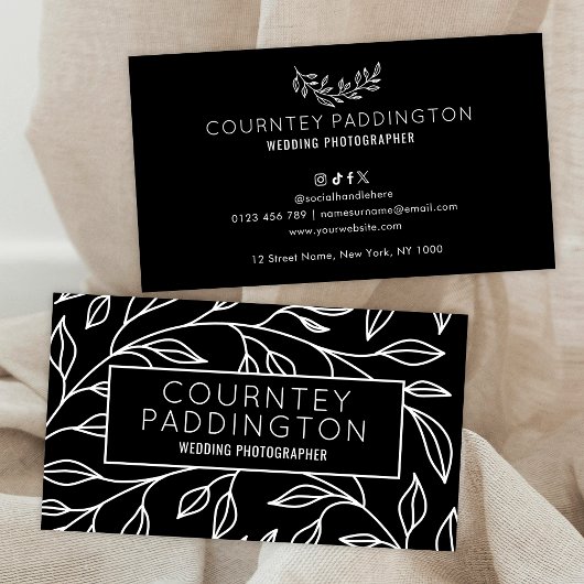 ミニマリストブラック&ホワイトフローラプロフェッショナルサロン 名刺