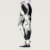 ミニマリストブラック&ホワイトフローラ女子レギンス レギンス (左)