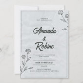 ミニマリストブラック&ホワイトフローラ結婚式招待状 招待状 (正面)