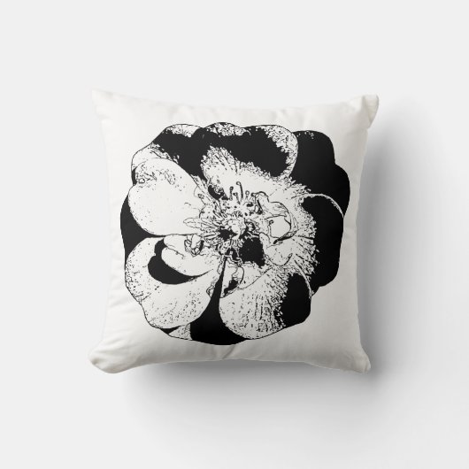 ミニマリストブラック&ホワイトフローラ装飾用クッション クッション (正面)
