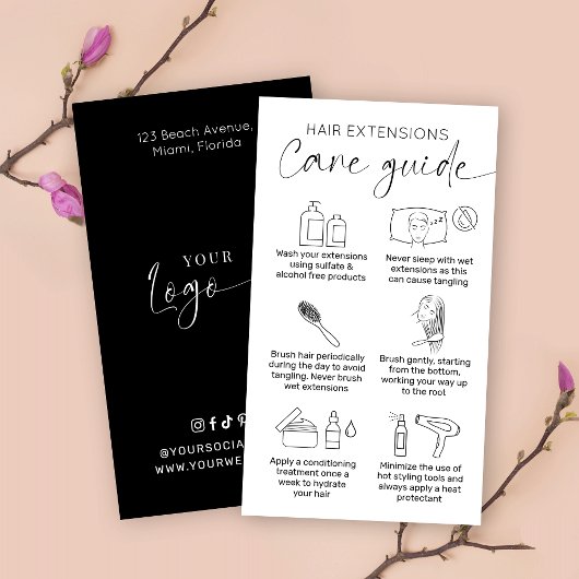 ミニマリストブラック&ホワイトヘアエクステンションアフターケア 名刺