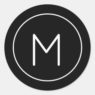 ミニマリストブラック&ホワイトモノグラムシンプル文字 ラウンドシール