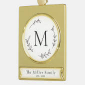 ミニマリストブラック&ホワイトモノグラムファミリークリスマス ゴールドプレートバナーオーナメント (左)