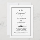ミニマリストブラック&ホワイトモノグラム婚約パーティ 招待状 (正面)