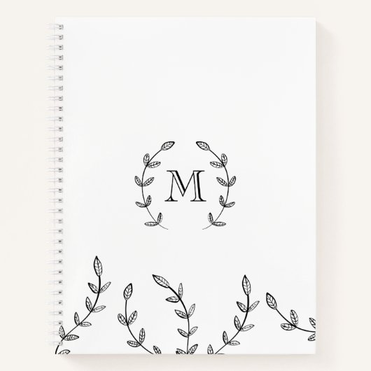 ミニマリストブラック&ホワイトリース-カスタムモノグラム ノートブック (正面)