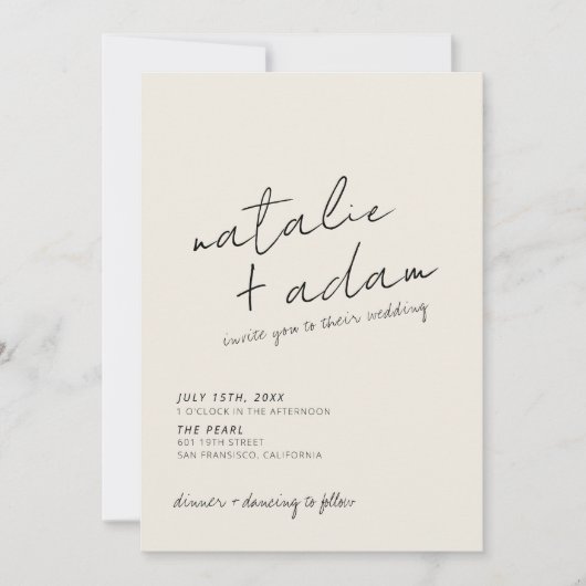 ミニマリストブラック&ホワイトレトロモダンおもしろい結婚 招待状 (正面)