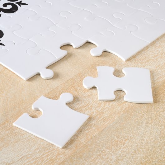 ミニマリストブラック&ホワイトヴィンテージダマスクモノグラム ジグソーパズル (側面)