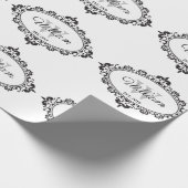 ミニマリストブラック&ホワイトヴィンテージダマスクモノグラム ラッピングペーパー (角)