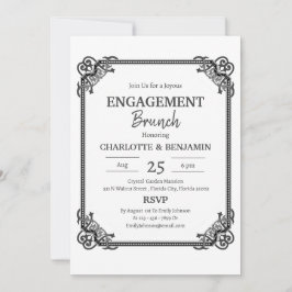 ミニマリストブラック&ホワイト婚約ブランチパーティー 招待状