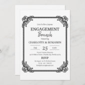 ミニマリストブラック&ホワイト婚約ブランチパーティー 招待状 (正面/裏面)