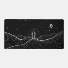 ミニマリストブラック&ホワイト宇宙ポータルアート デスクマット