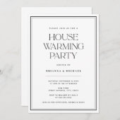 ミニマリストブラック&ホワイト引っ越し祝いパーティーパーティー 招待状 (正面/裏面)