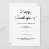ミニマリストブラック&ホワイト感謝祭ディナー 招待状 (正面/裏面)
