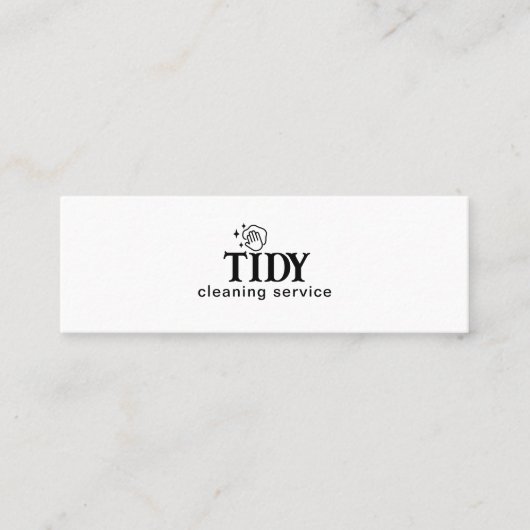 ミニマリストブラック&ホワイト清掃サービス スキニー名刺 (正面)