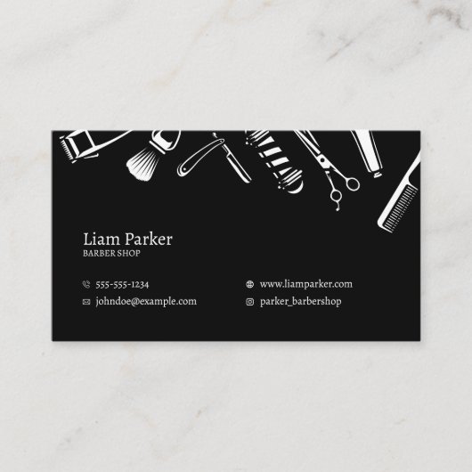 ミニマリストブラック&ホワイト理容師ショップ美容師 名刺 (正面)