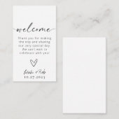 ミニマリストブラック&ホワイト結婚のウェルカムバッグラベル エンクロージャーカード (正面/裏面)