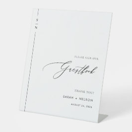 ミニマリストブラック&ホワイト結婚ズゲストブック 台座サイン