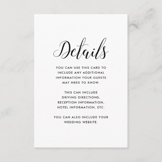 ミニマリストブラック&ホワイト結婚ズゲスト詳細 エンクロージャーカード (正面)