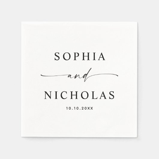 ミニマリストブラック&ホワイト結婚ズ | スクリプトモダン スタンダードカクテルナプキン (正面)
