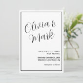 ミニマリストブラック&ホワイト結婚式招待状 招待状 (スタンド正面)