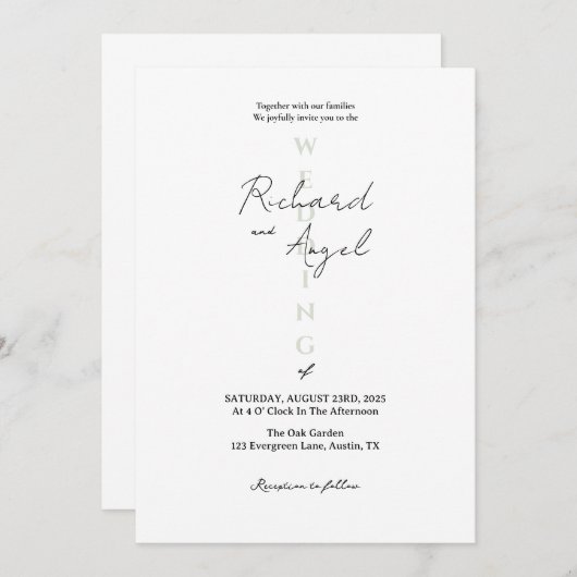 ミニマリストブラック&ホワイト結婚式招待状 招待状 (正面/裏面)