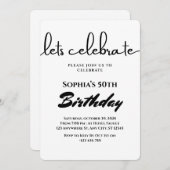 ミニマリストブラック&ホワイト誕生日招待状 招待状 (正面/裏面)