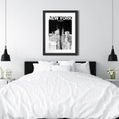 ミニマリストブラック&ホワイトNYCスカイライントラベルスケッチ ポスター