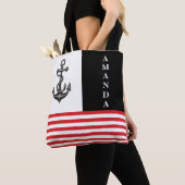 ミニマリストブラック&レッドいかり名前をカスタムする トートバッグ (クローズアップ)