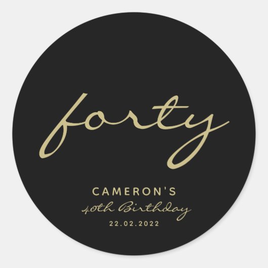 ミニマリストブラック&金ゴールドエイジ誕生日クラシックルーン ラウンドシール (正面)