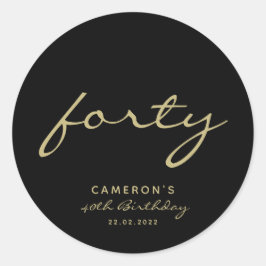 ミニマリストブラック&金ゴールドエイジ誕生日クラシックルーン ラウンドシール