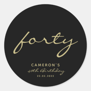 ミニマリストブラック&金ゴールドエイジ誕生日クラシックルーン ラウンドシール